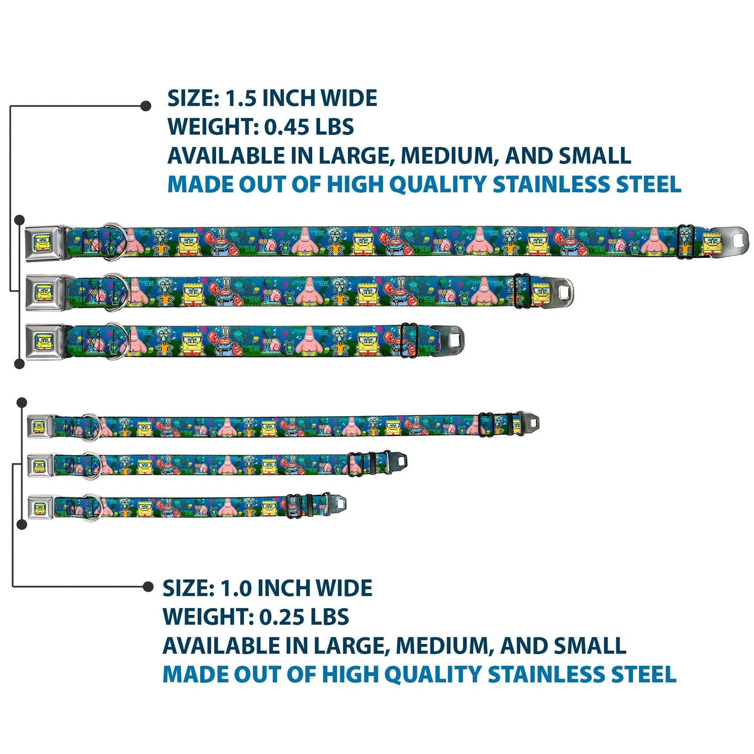 SpongeBob SquarePants Dog Collar Pixelated Nerd Pose 8 - Bit Scene Full Color Blue - Paramount Shop