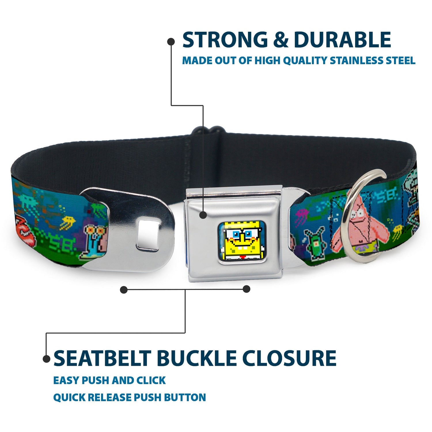 SpongeBob SquarePants Dog Collar Pixelated Nerd Pose 8 - Bit Scene Full Color Blue - Paramount Shop