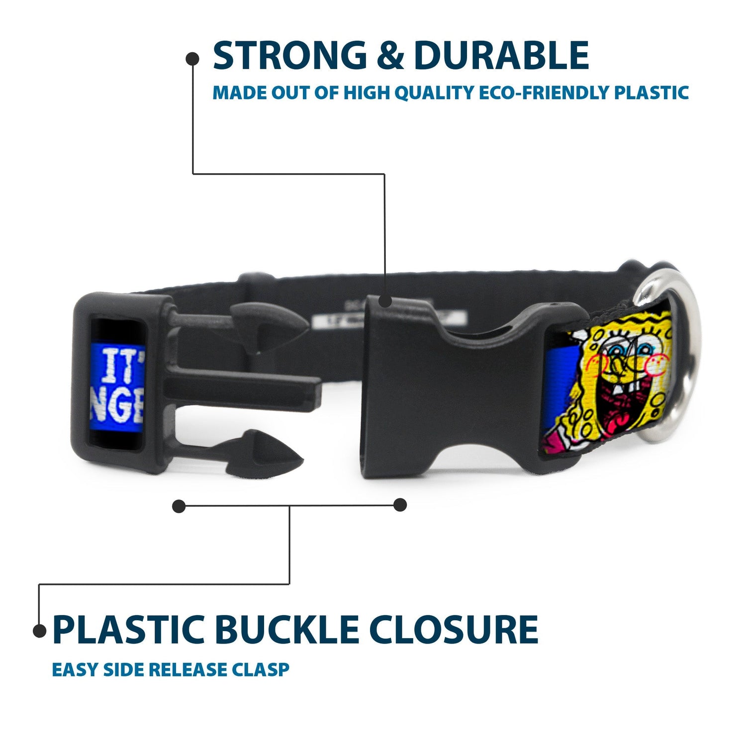 SpongeBob SquarePants Dog Collar Pose It's SpongeBob! Stripe Plastic Clip Black/Blue/White - Paramount Shop
