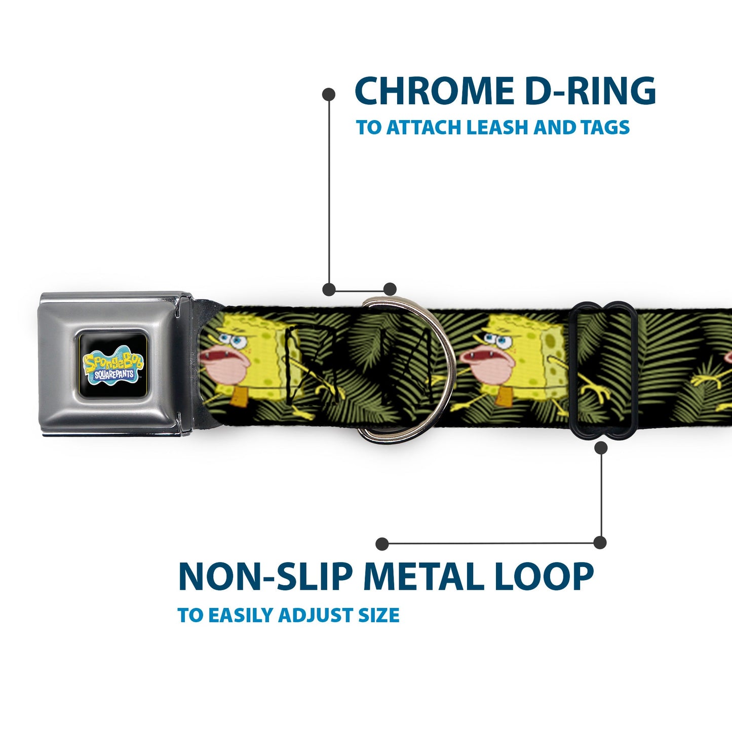 SpongeBob SquarePants Dog Collar Primitive Sponge Pose Full Color Seatbelt Buckle Black Green - Paramount Shop