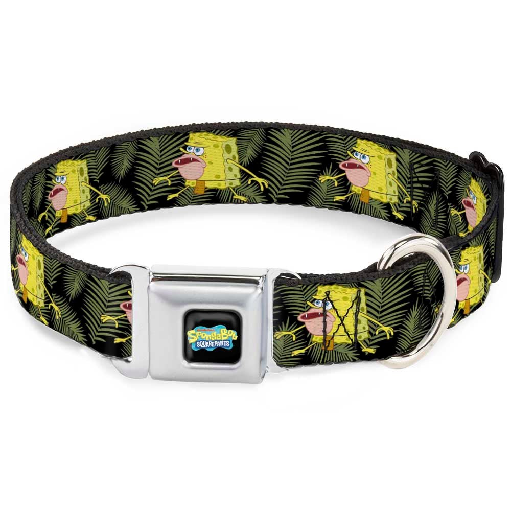 SpongeBob SquarePants Dog Collar Primitive Sponge Pose Full Color Seatbelt Buckle Black Green - Paramount Shop