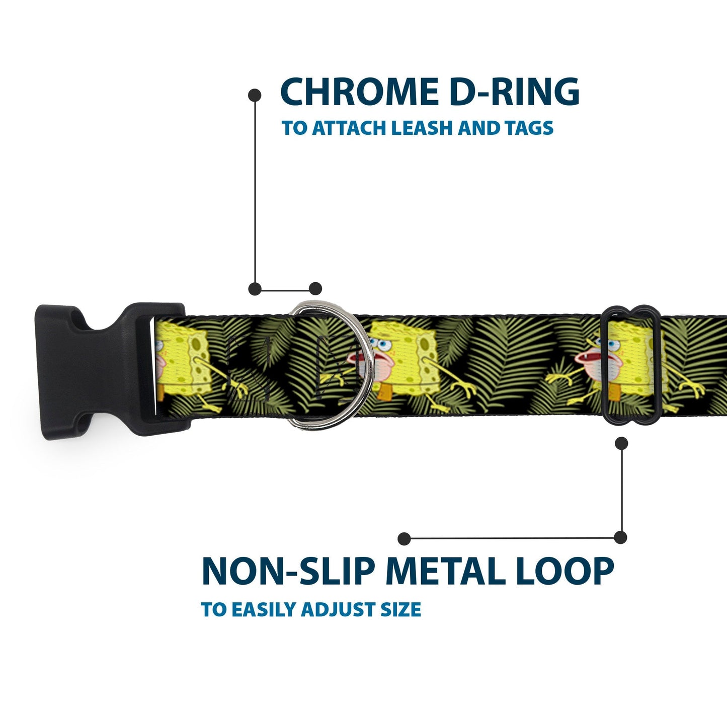 SpongeBob SquarePants Dog Collar Primitive Sponge Pose Leaves Plastic Clip Black/Green - Paramount Shop