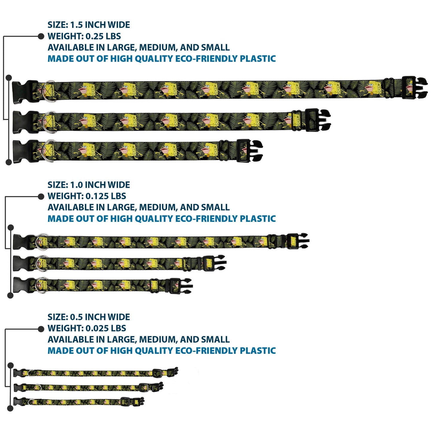 SpongeBob SquarePants Dog Collar Primitive Sponge Pose Leaves Plastic Clip Black/Green - Paramount Shop