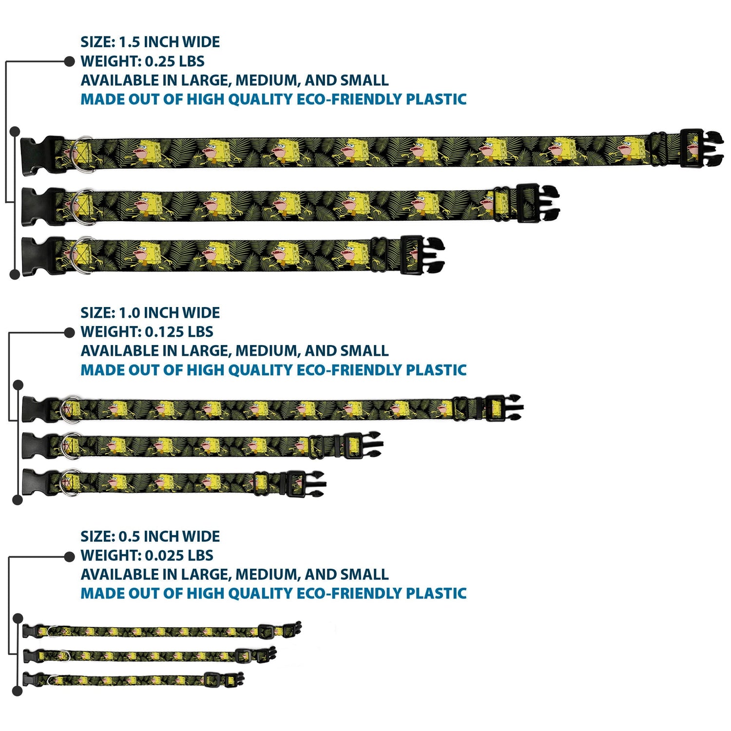 SpongeBob SquarePants Dog Collar Primitive Sponge Pose Leaves Plastic Clip Black/Green - Paramount Shop