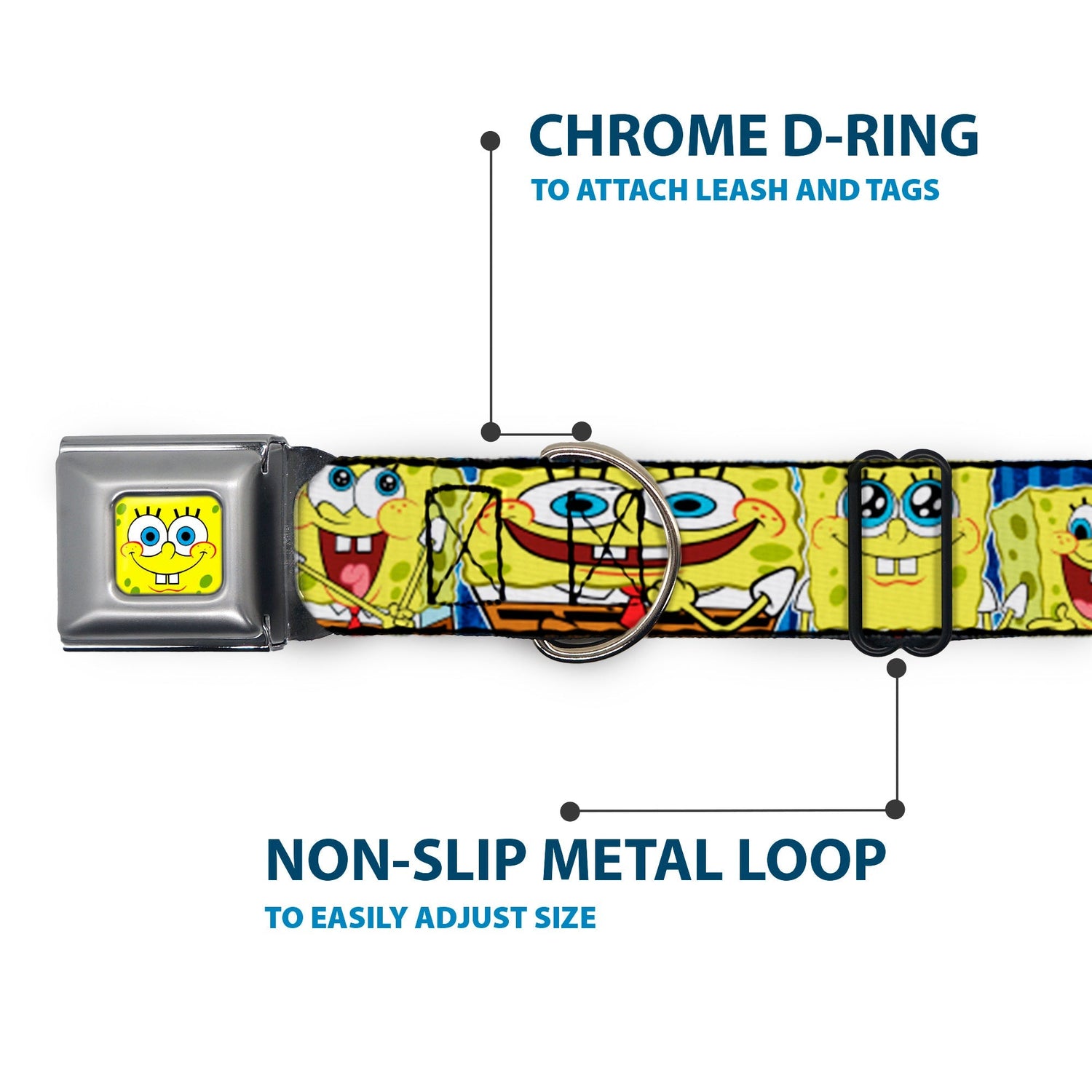 SpongeBob SquarePants Dog Collar SpongeBob Face Close - Up Expressions Stripe Seatbelt Buckle Blue - Paramount Shop