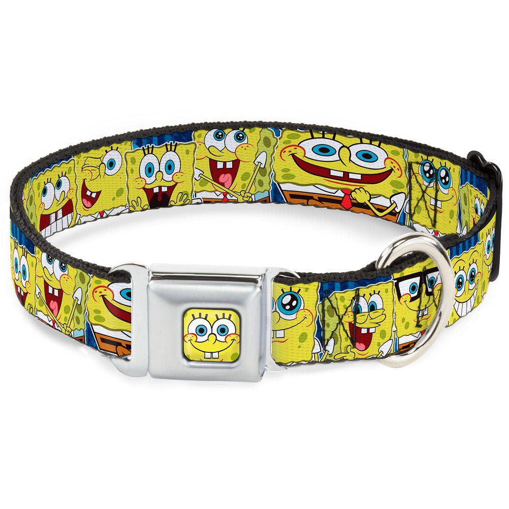 SpongeBob SquarePants Dog Collar SpongeBob Face Close - Up Expressions Stripe Seatbelt Buckle Blue - Paramount Shop