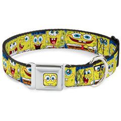SpongeBob SquarePants Dog Collar SpongeBob Face Close-Up Expressions Stripe Seatbelt Buckle Blue - 1.0" WIDE / SMALL