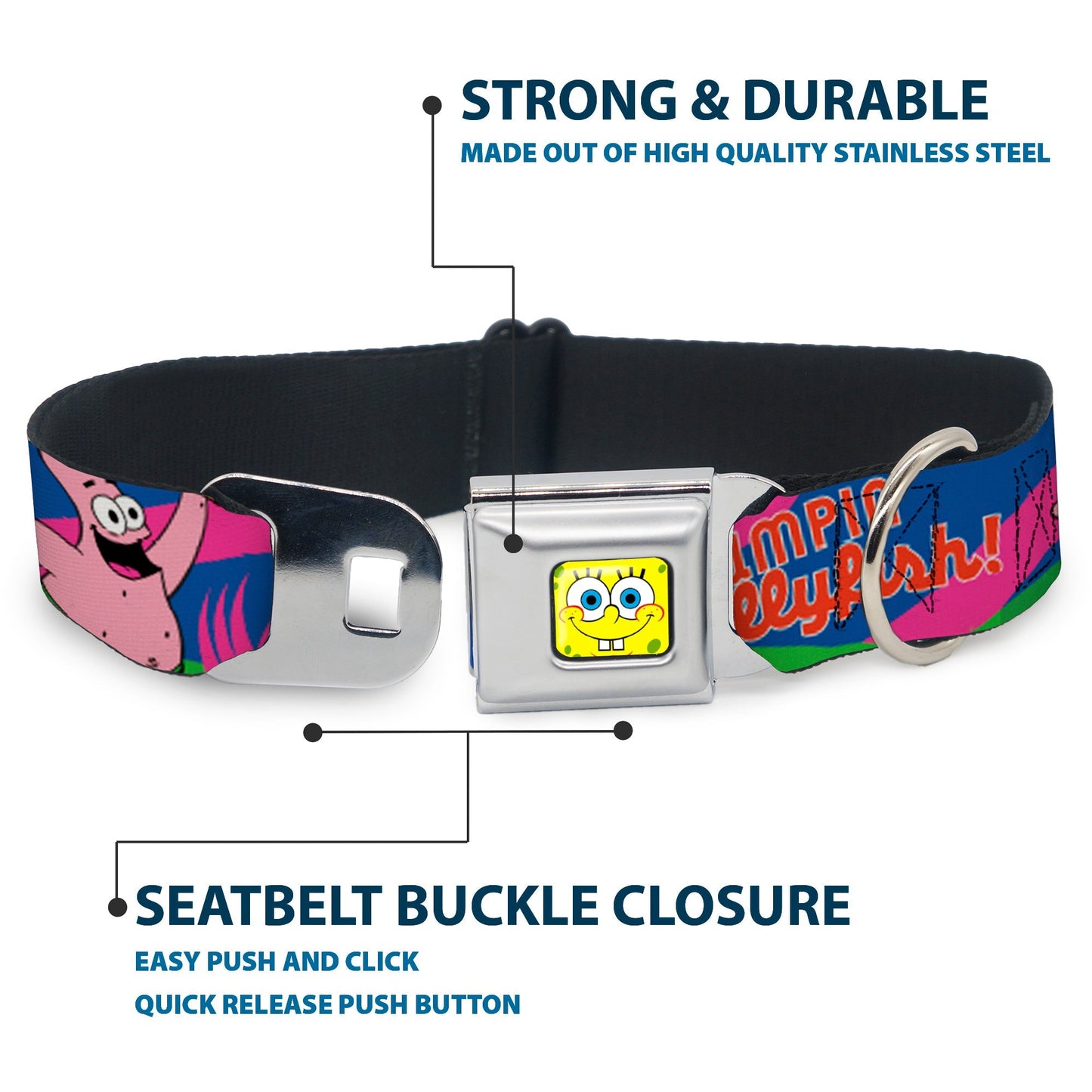SpongeBob SquarePants Dog Collar SpongeBob Face Close - Up Jumpin' Jellyfish Multi - Color Seatbelt Buckle - Paramount Shop