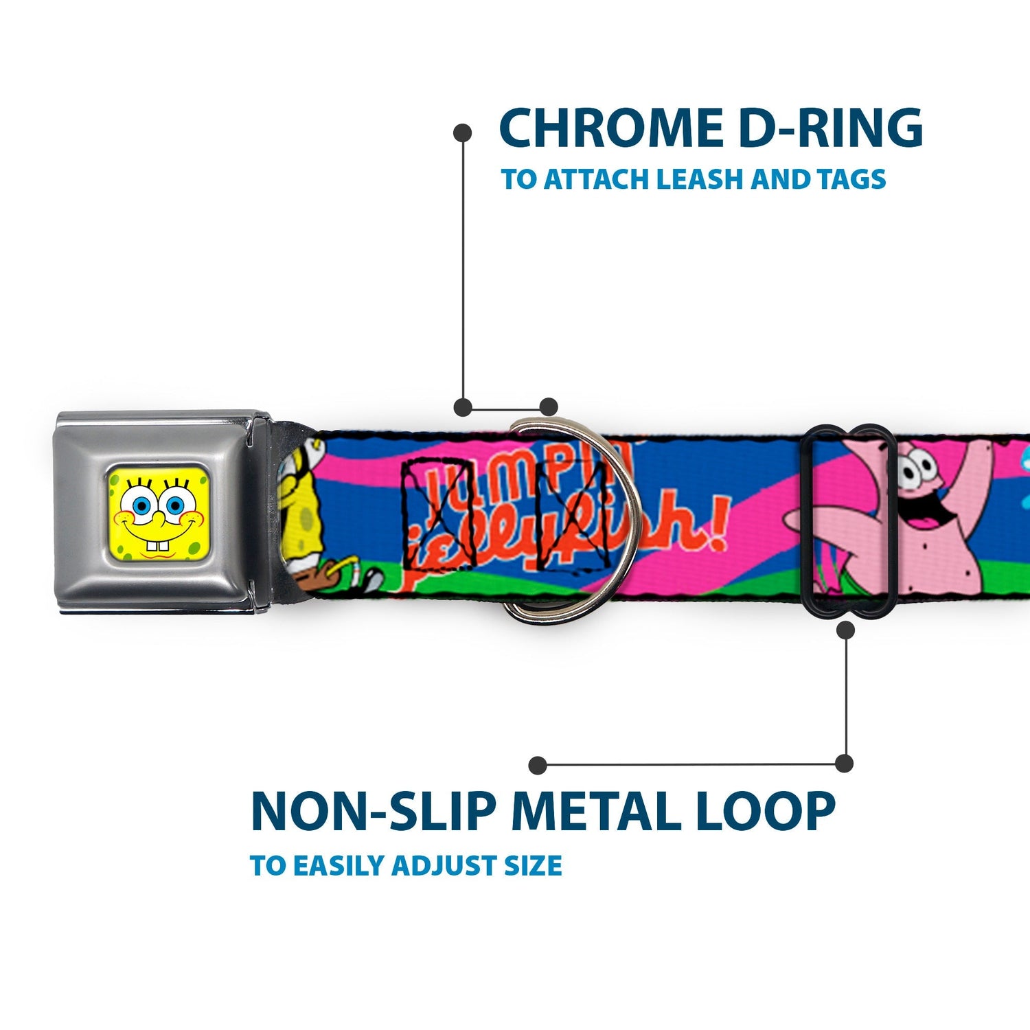 SpongeBob SquarePants Dog Collar SpongeBob Face Close - Up Jumpin' Jellyfish Multi - Color Seatbelt Buckle - Paramount Shop