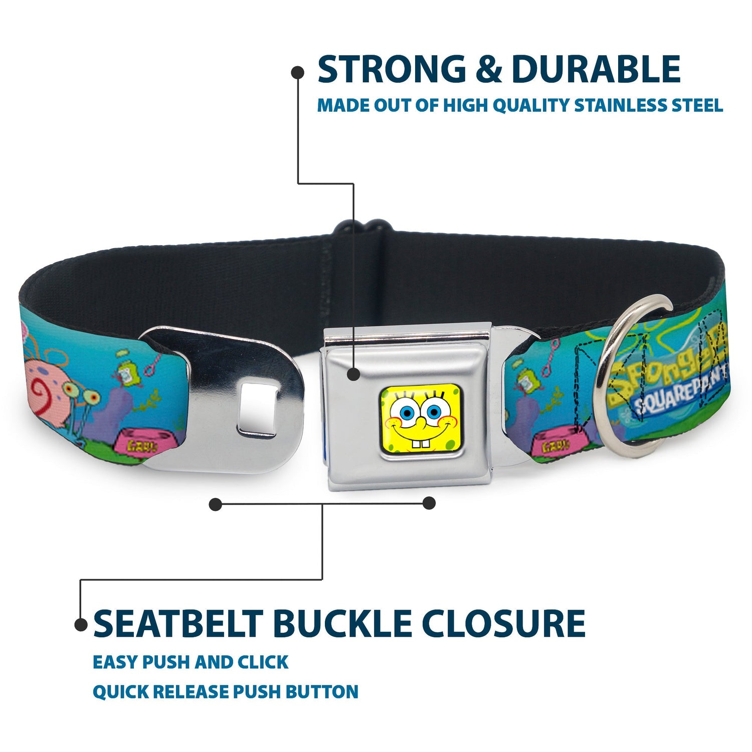 SpongeBob SquarePants Dog Collar SpongeBob Face Close - Up Seatbelt Buckle - Paramount Shop