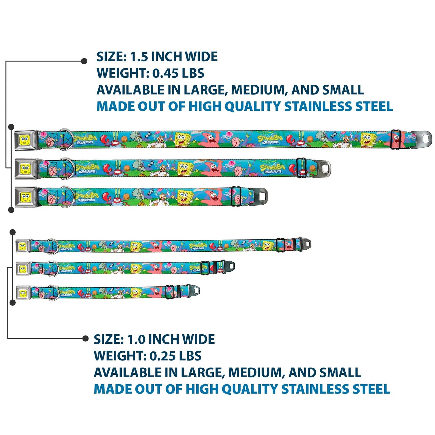 SpongeBob SquarePants Dog Collar SpongeBob Face Close - Up Seatbelt Buckle - Paramount Shop