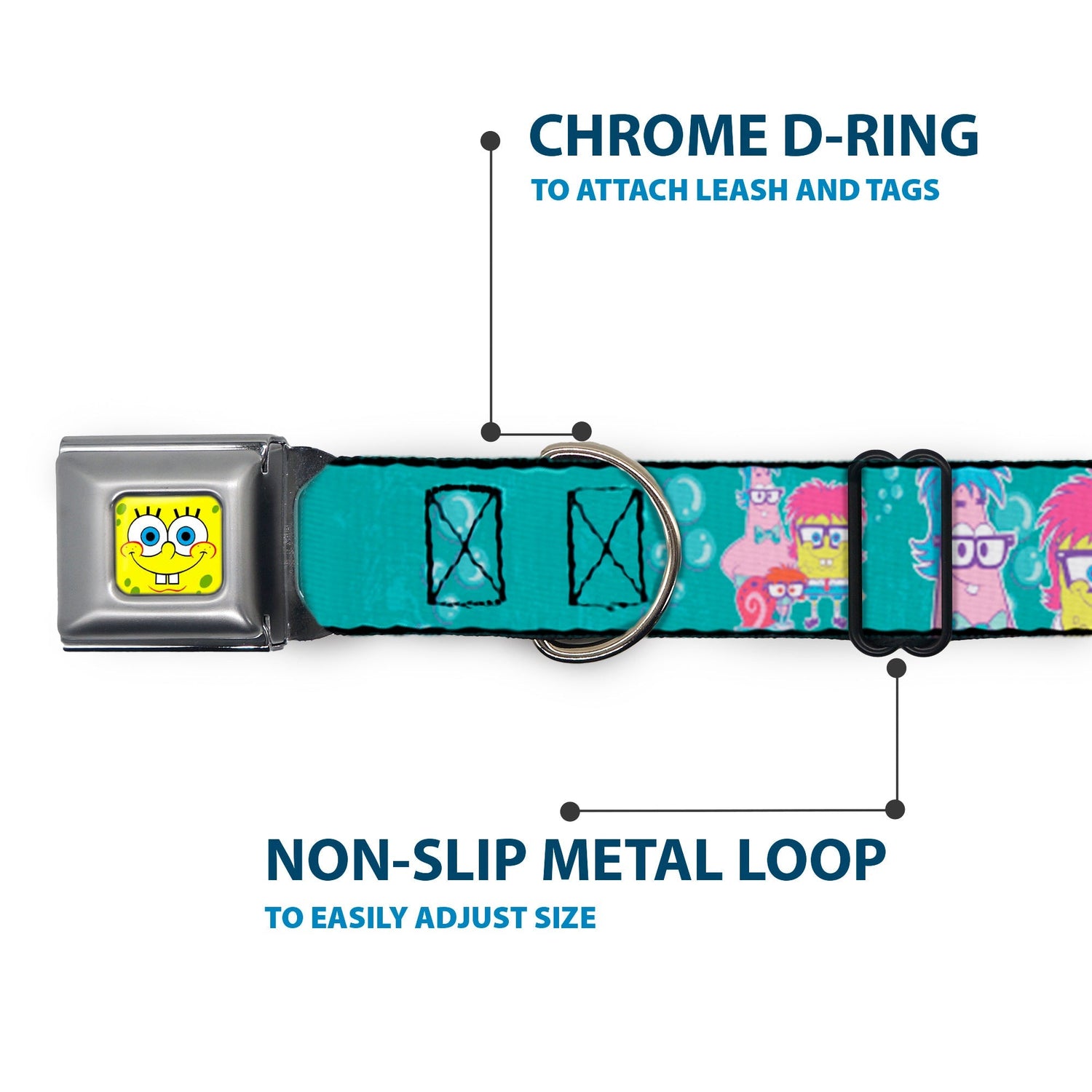 SpongeBob SquarePants Dog Collar SpongeBob Face Close - Up Seatbelt Buckle Aqua - Paramount Shop