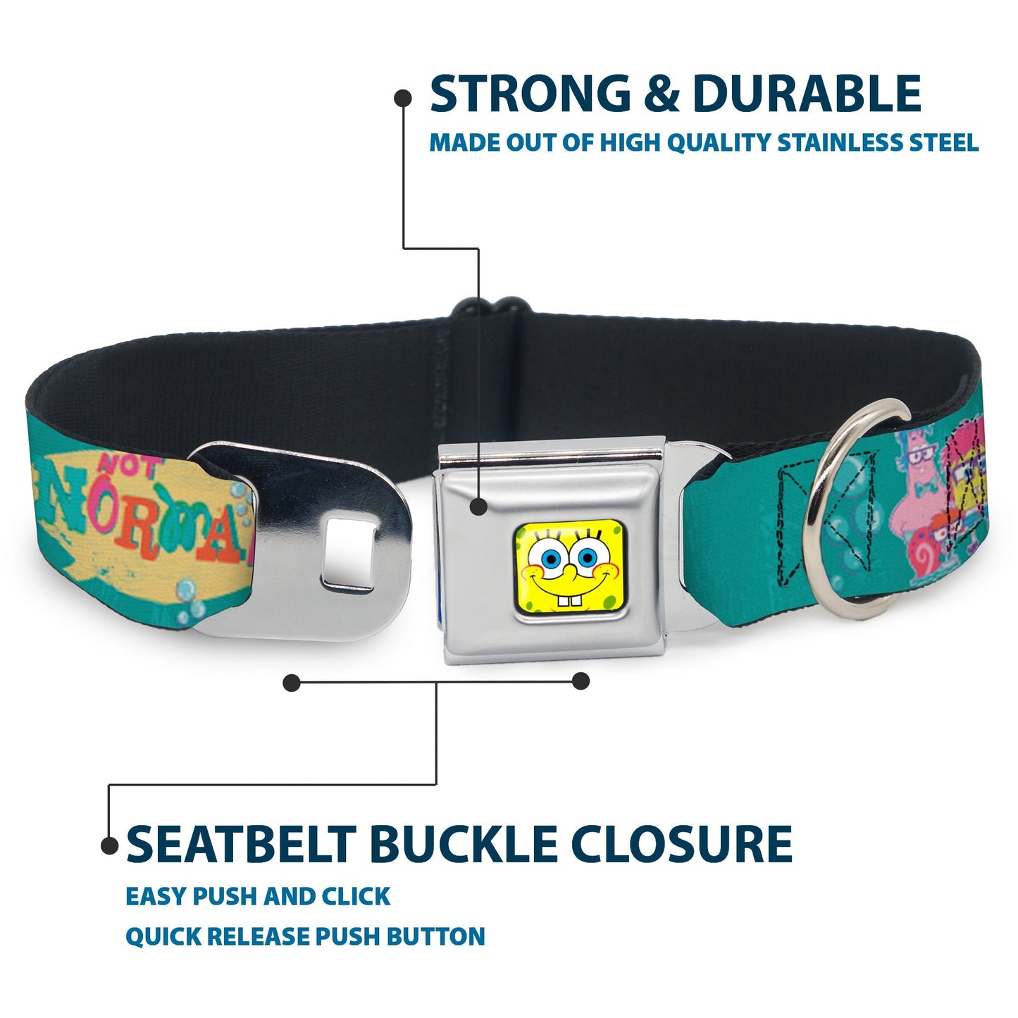 SpongeBob SquarePants Dog Collar SpongeBob Face Close - Up Seatbelt Buckle Aqua - Paramount Shop