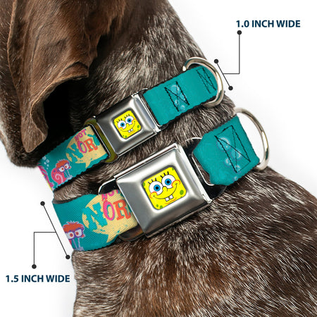 SpongeBob SquarePants Dog Collar SpongeBob Face Close - Up Seatbelt Buckle Aqua - Paramount Shop