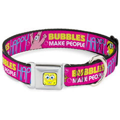 SpongeBob SquarePants Dog Collar SpongeBob Face Patrick Pose Bubbles Design Seatbelt Buckle Pink Yellow Blue - 1.0" WIDE / SMALL