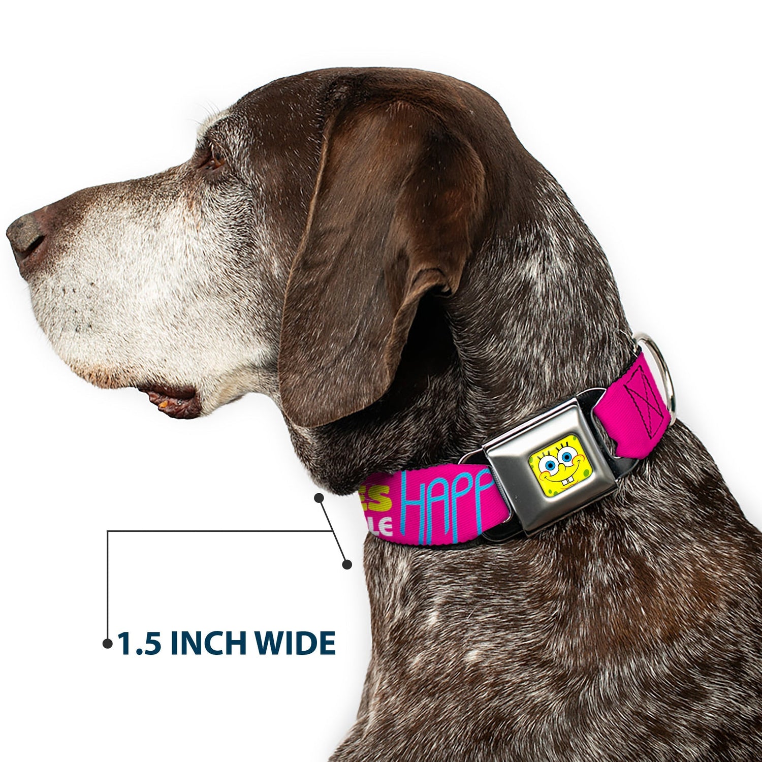 SpongeBob SquarePants Dog Collar SpongeBob Face Patrick Pose Bubbles Design Seatbelt Buckle Pink Yellow Blue - Paramount Shop