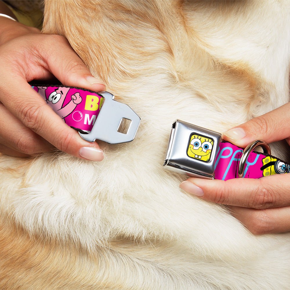 SpongeBob SquarePants Dog Collar SpongeBob Face Patrick Pose Bubbles Design Seatbelt Buckle Pink Yellow Blue - Paramount Shop