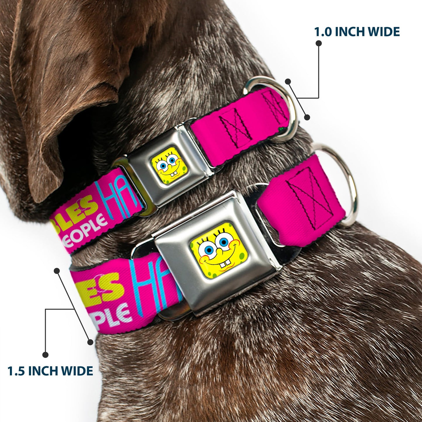 SpongeBob SquarePants Dog Collar SpongeBob Face Patrick Pose Bubbles Design Seatbelt Buckle Pink Yellow Blue - Paramount Shop