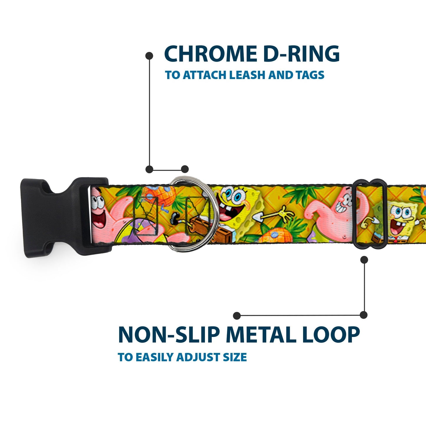 SpongeBob SquarePants Dog Collar SpongeBob & Patrick Starfish Poses Pineapple Design Gold - Paramount Shop