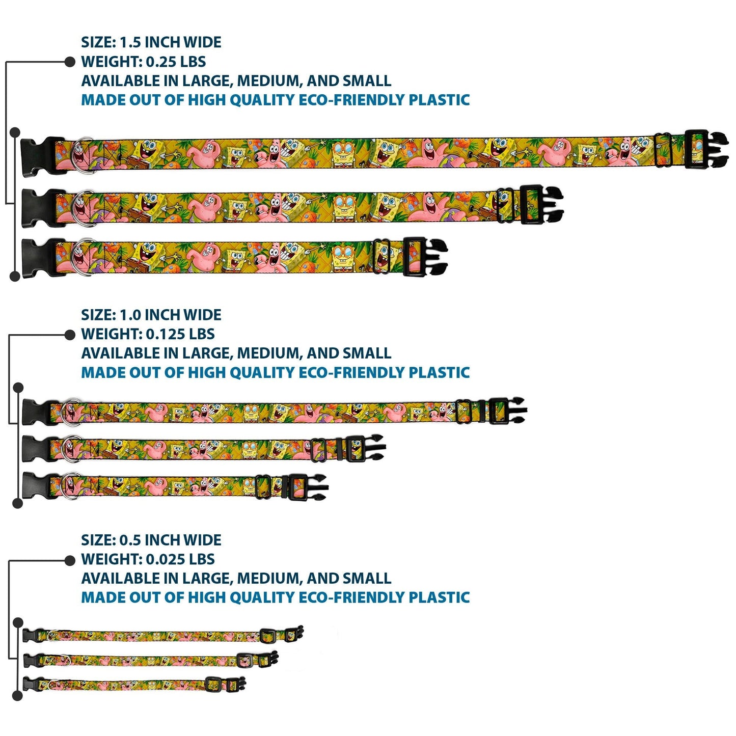 SpongeBob SquarePants Dog Collar SpongeBob & Patrick Starfish Poses Pineapple Design Gold - Paramount Shop