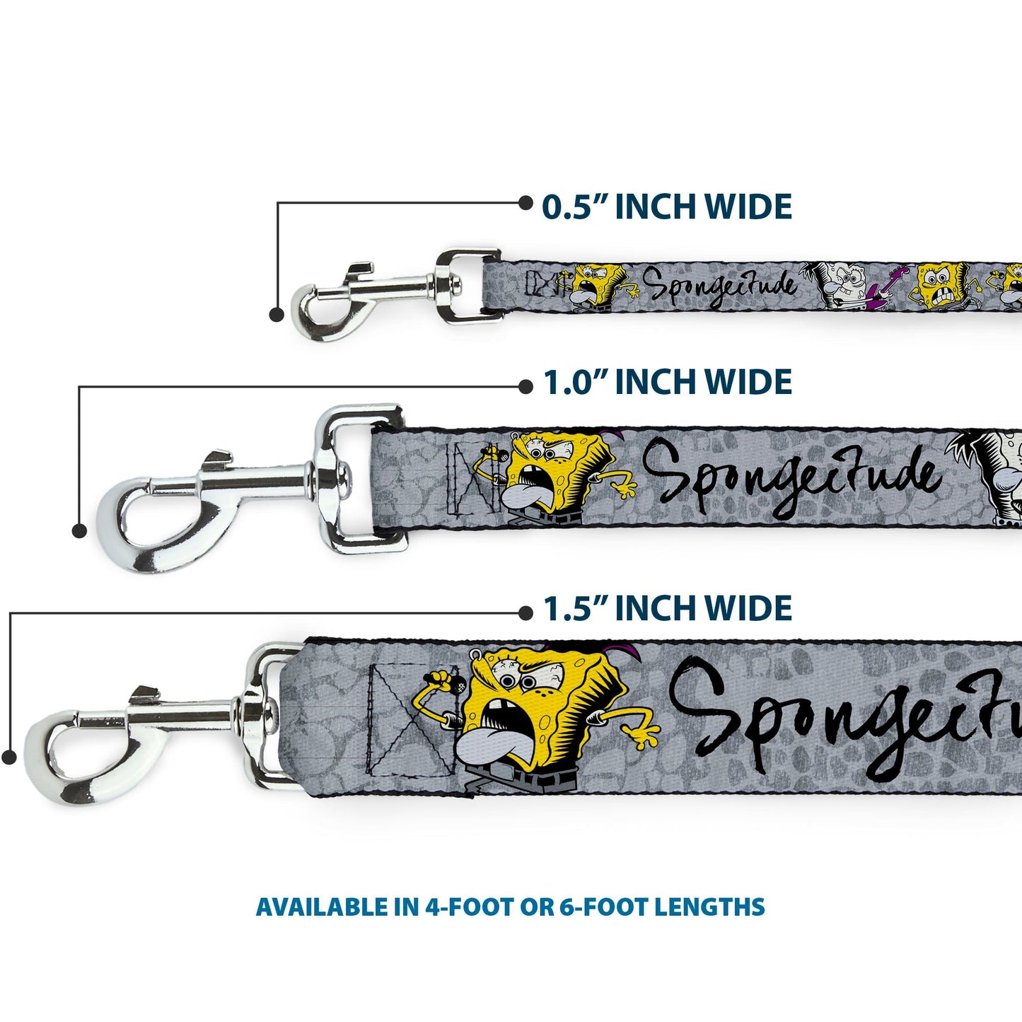 SpongeBob SquarePants Dog Leash 3 - Poses SPONGEITUDE Grays Black - Paramount Shop