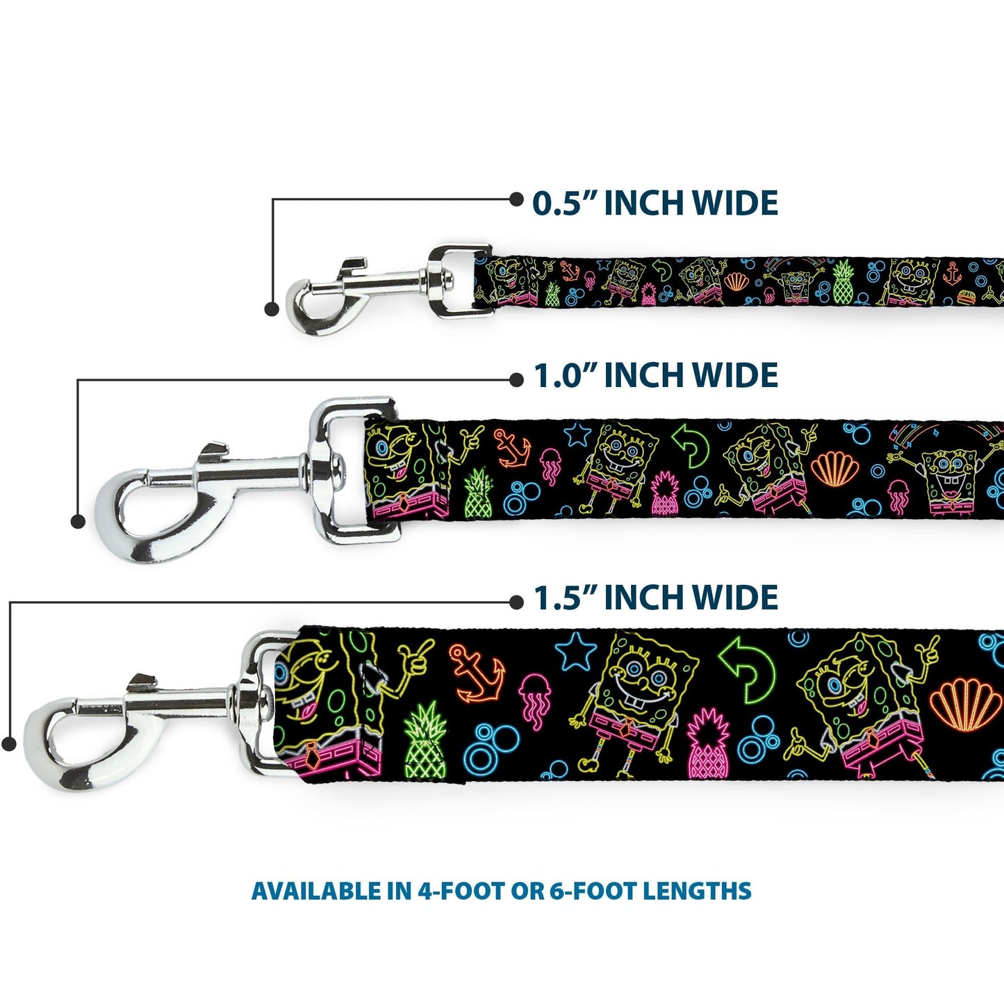 SpongeBob SquarePants Dog Leash Electric Poses Black Multi Color - Paramount Shop