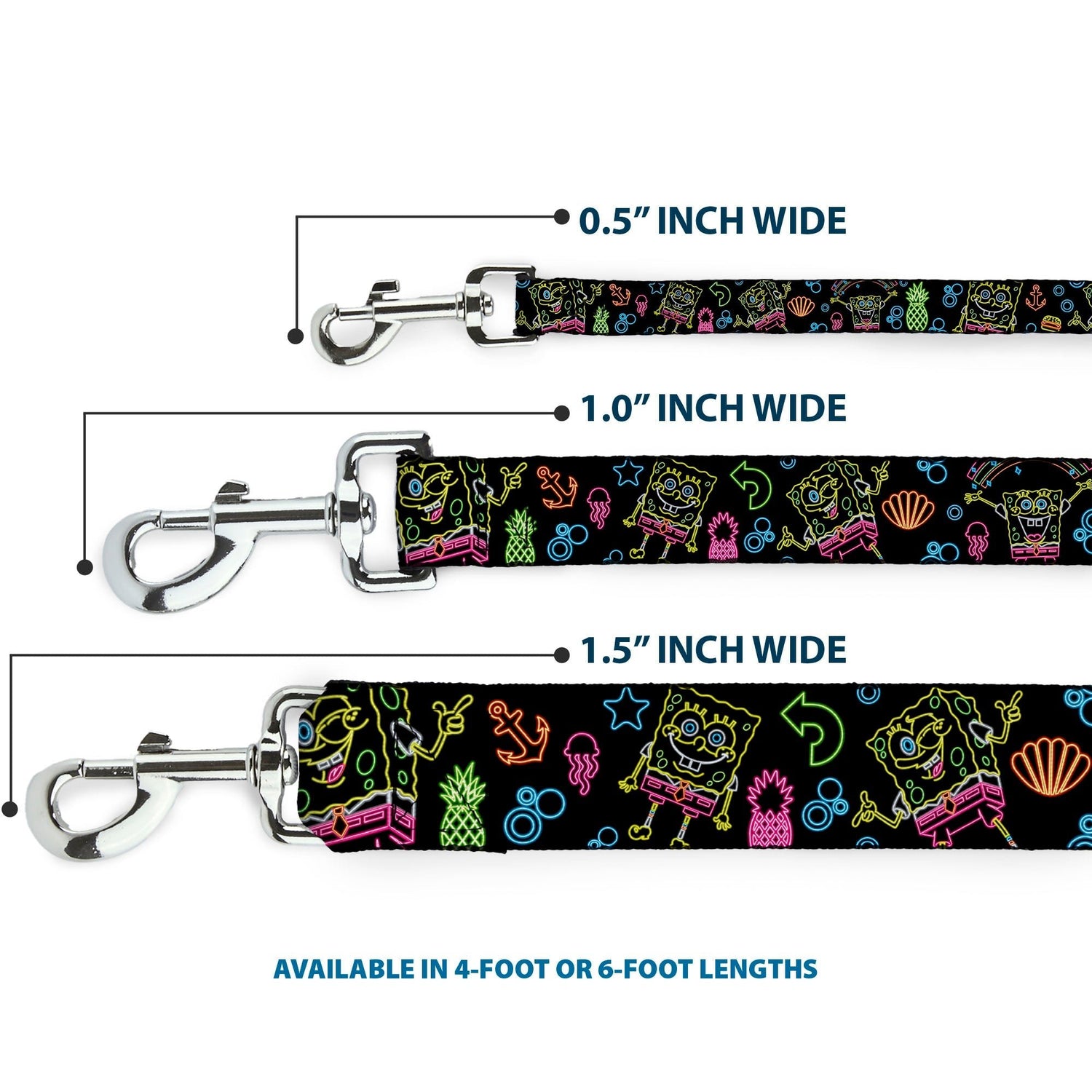 SpongeBob SquarePants Dog Leash Electric Poses Black Multi Color - Paramount Shop