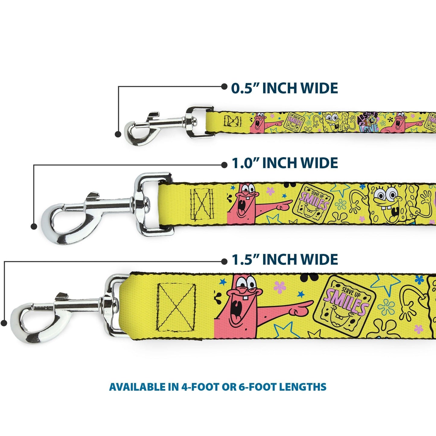 SpongeBob SquarePants Dog Leash LOVE and SMILES Poses Durable Yellow/Multi Color - Paramount Shop