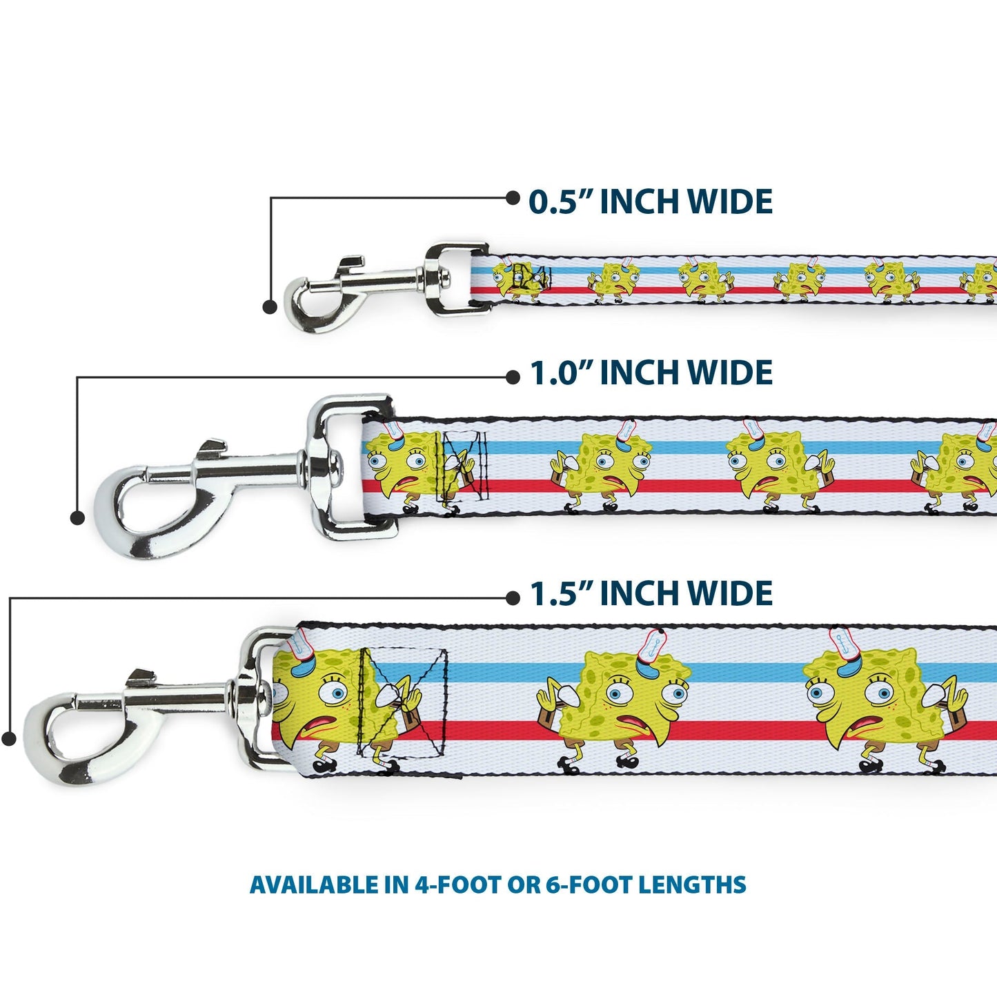 SpongeBob SquarePants Dog Leash Mocking SpongeBob Pose Stripe White/Blue/Red - Paramount Shop