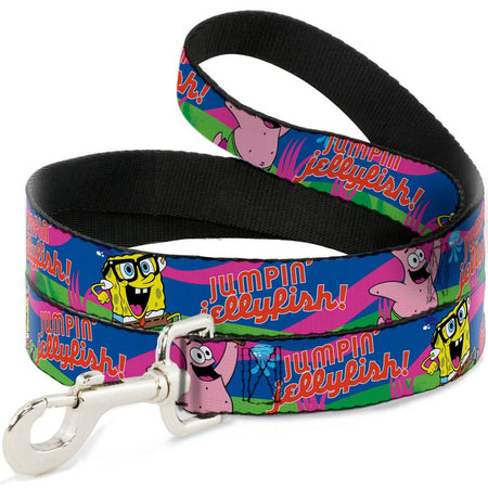 SpongeBob SquarePants Dog Leash Nerd SpongeBob & Patrick Starfish Running JUMPIN' JELLYFISH! Durable High - Density Polyester Multi Color/Red Various Sizes - Paramount Shop