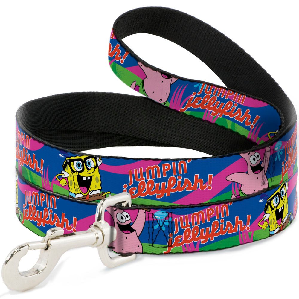 SpongeBob SquarePants Dog Leash Nerd SpongeBob & Patrick Starfish Running JUMPIN' JELLYFISH! Durable High - Density Polyester Multi Color/Red Various Sizes - Paramount Shop