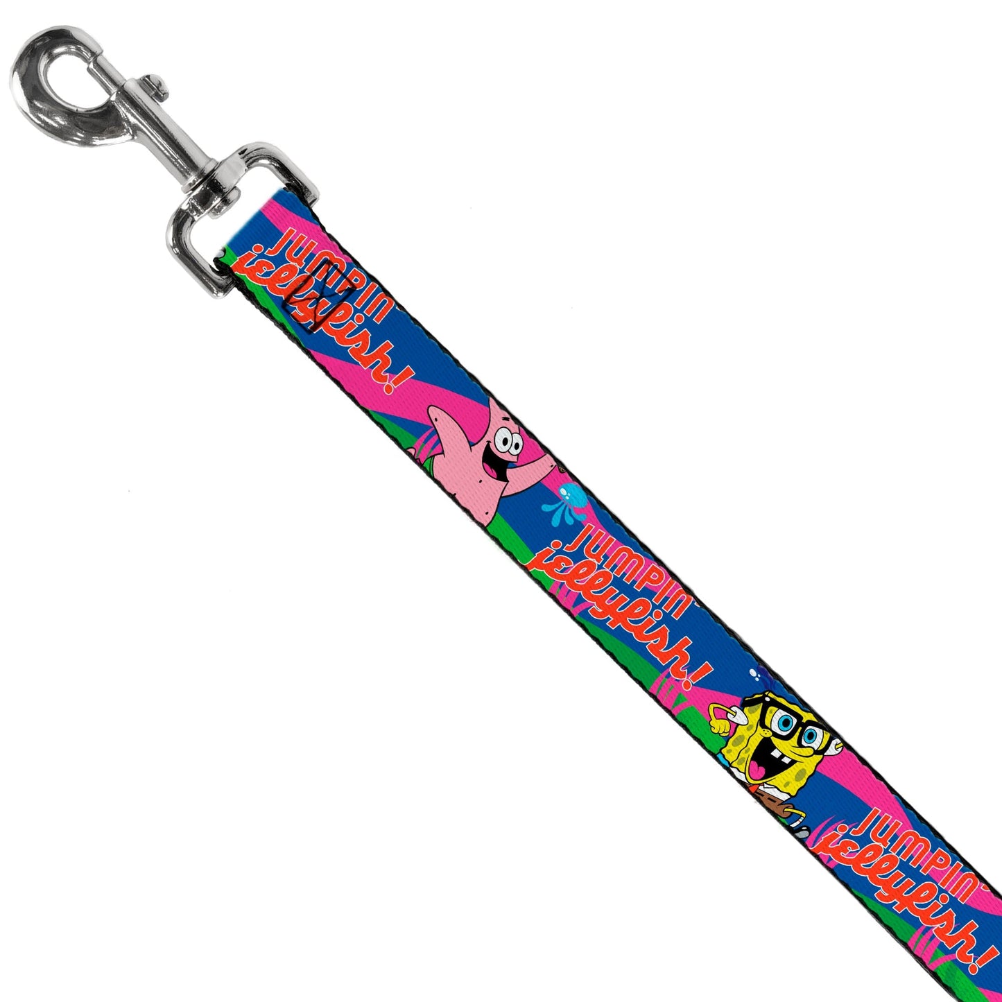 SpongeBob SquarePants Dog Leash Nerd SpongeBob & Patrick Starfish Running JUMPIN' JELLYFISH! Durable High - Density Polyester Multi Color/Red Various Sizes - Paramount Shop