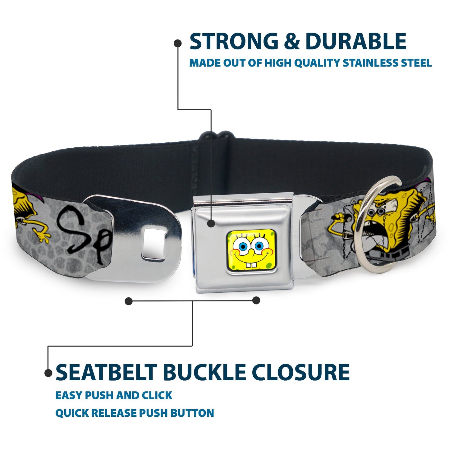 SpongeBob SquarePants Dog Seatbelt Collar SpongeBob Face Close - Up Adjustable Full Color - Paramount Shop