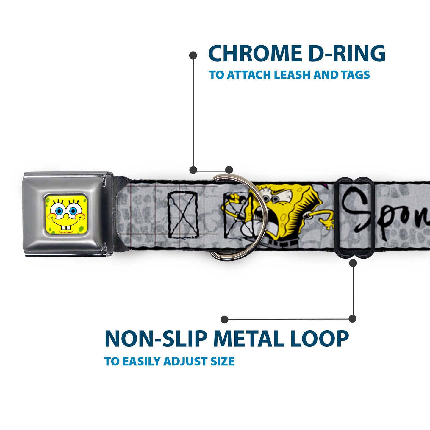 SpongeBob SquarePants Dog Seatbelt Collar SpongeBob Face Close - Up Adjustable Full Color - Paramount Shop