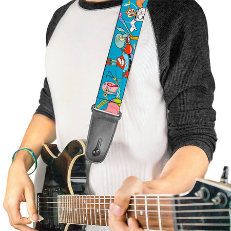 SpongeBob SquarePants Guitar Strap Five Friends Poses Buckle - Down Blue - Paramount Shop