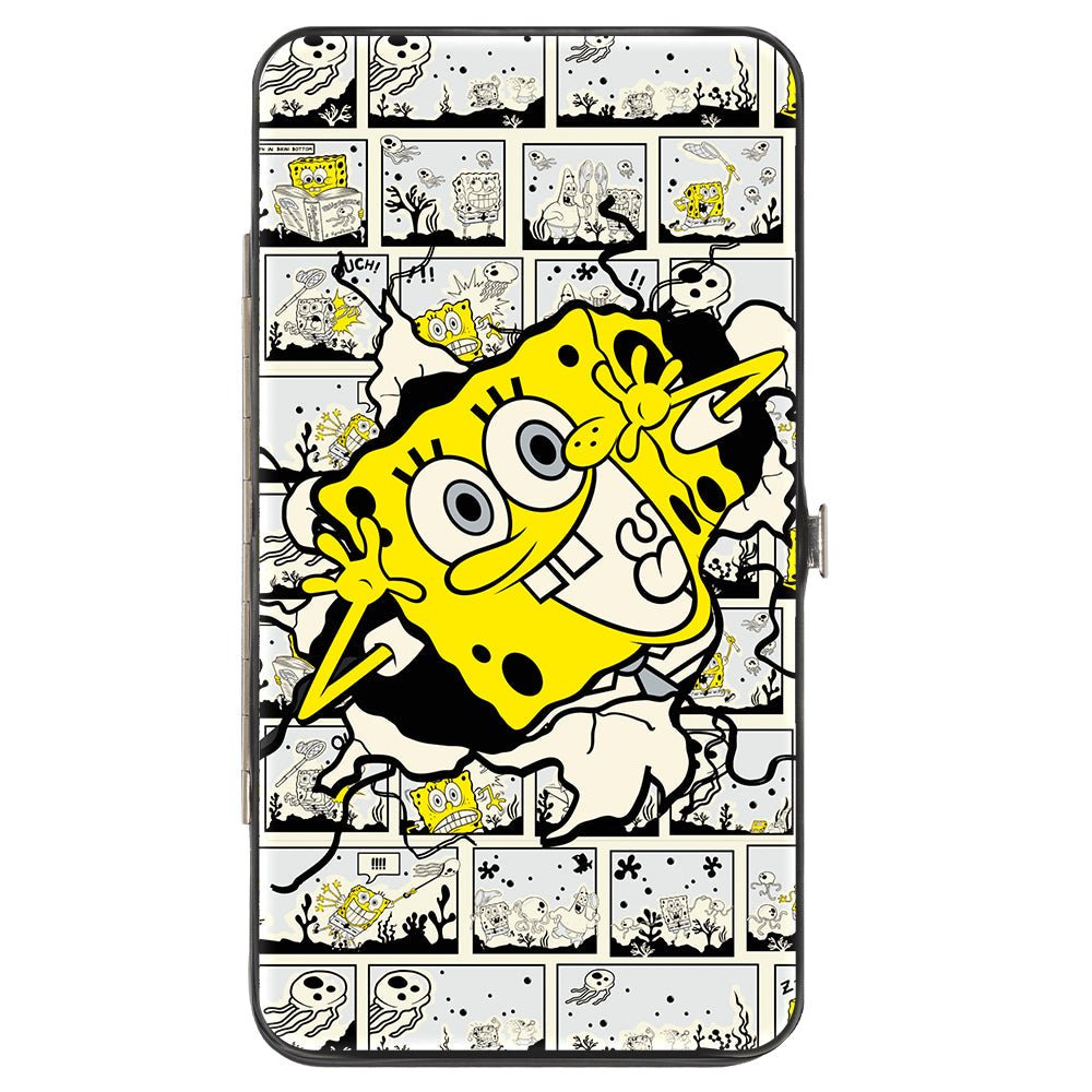 SpongeBob SquarePants Hinged Wallet Breakthrough Scene Blocks Vegan Leather Stainless Steel 7.0x4.0x0.75 Inches - Paramount Shop