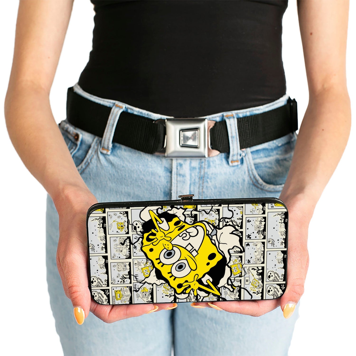 SpongeBob SquarePants Hinged Wallet Breakthrough Scene Blocks Vegan Leather Stainless Steel 7.0x4.0x0.75 Inches - Paramount Shop