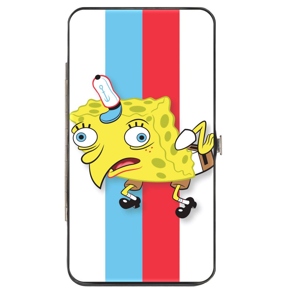 SpongeBob SquarePants Hinged Wallet Mocking SpongeBob Pose Stripe Vegan Leather White Blue Red - Paramount Shop