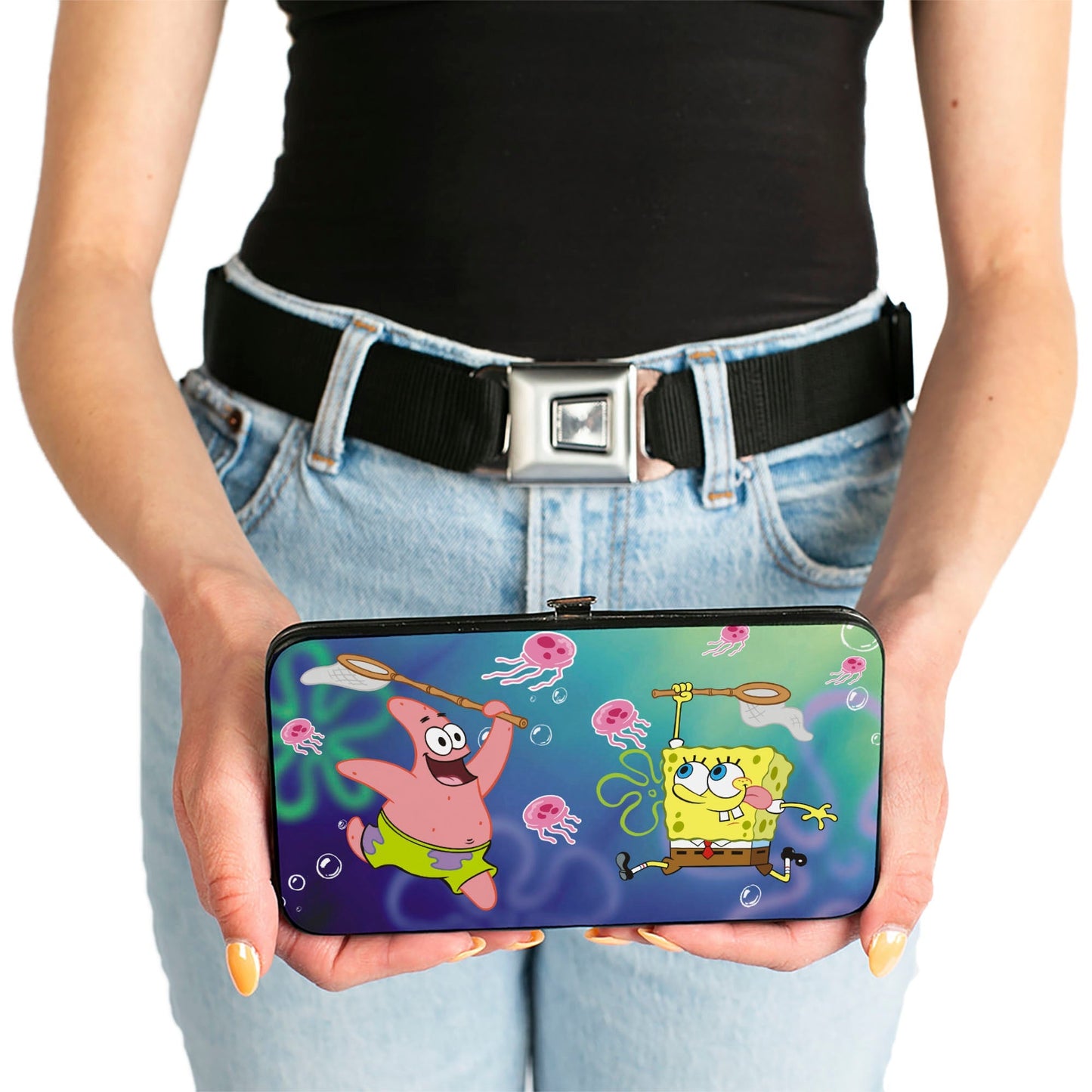 SpongeBob SquarePants Hinged Wallet Patrick Starfish Jellyfishing Design Vegan Leather - Paramount Shop