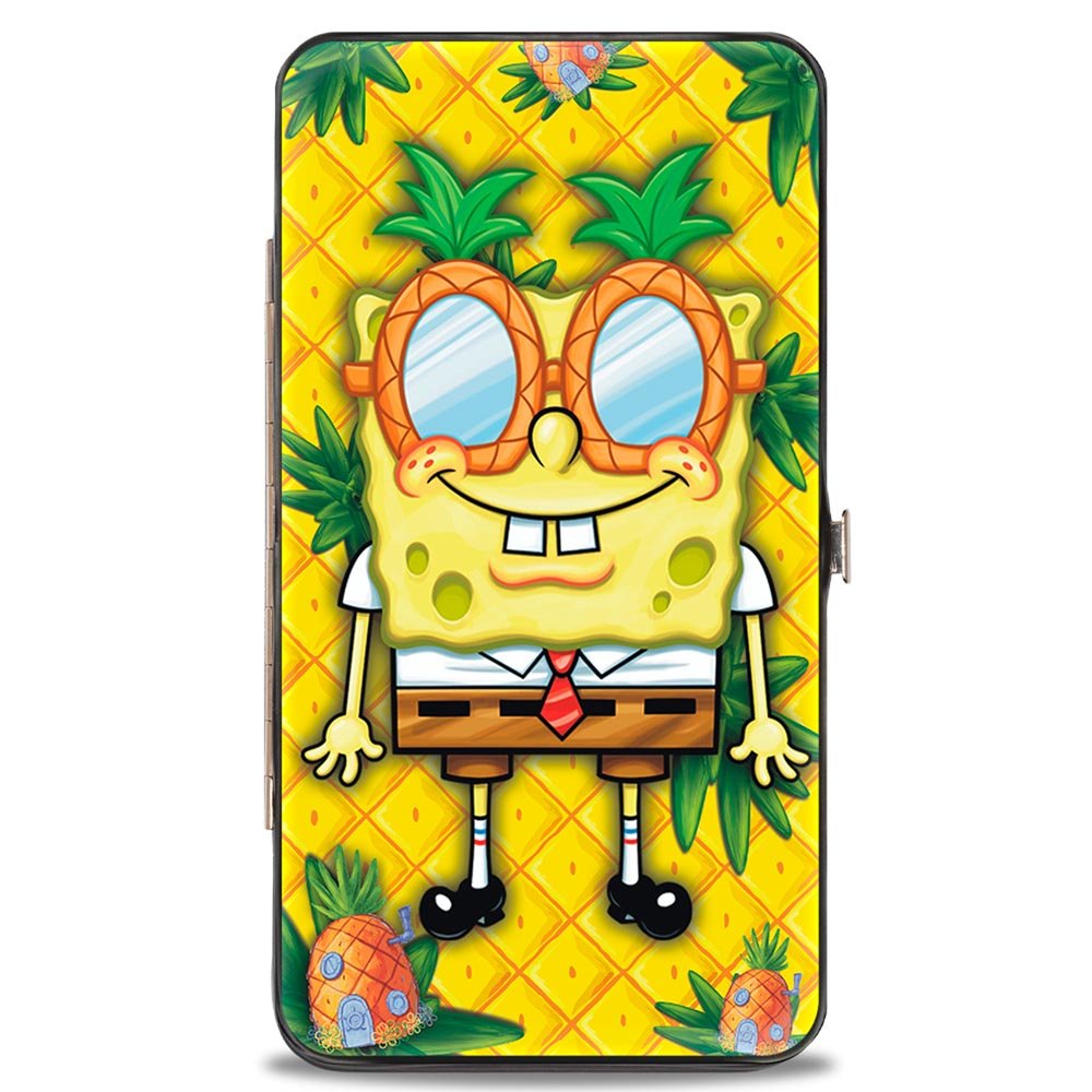 SpongeBob SquarePants Hinged Wallet Pineapple Eyes & Patrick Starfish Pose Gold Vegan Leather - Paramount Shop