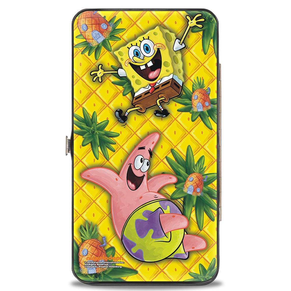 SpongeBob SquarePants Hinged Wallet Pineapple Eyes & Patrick Starfish Pose Gold Vegan Leather - Paramount Shop