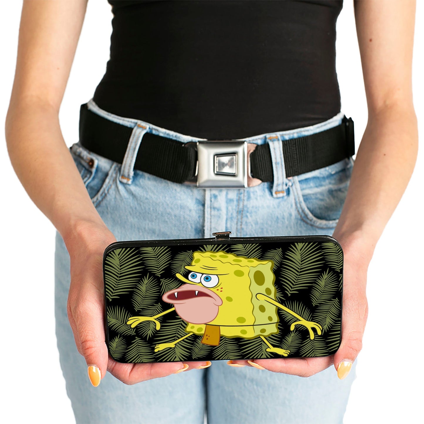 SpongeBob SquarePants Hinged Wallet Primitive Sponge Pose Leaves Black Green - Paramount Shop