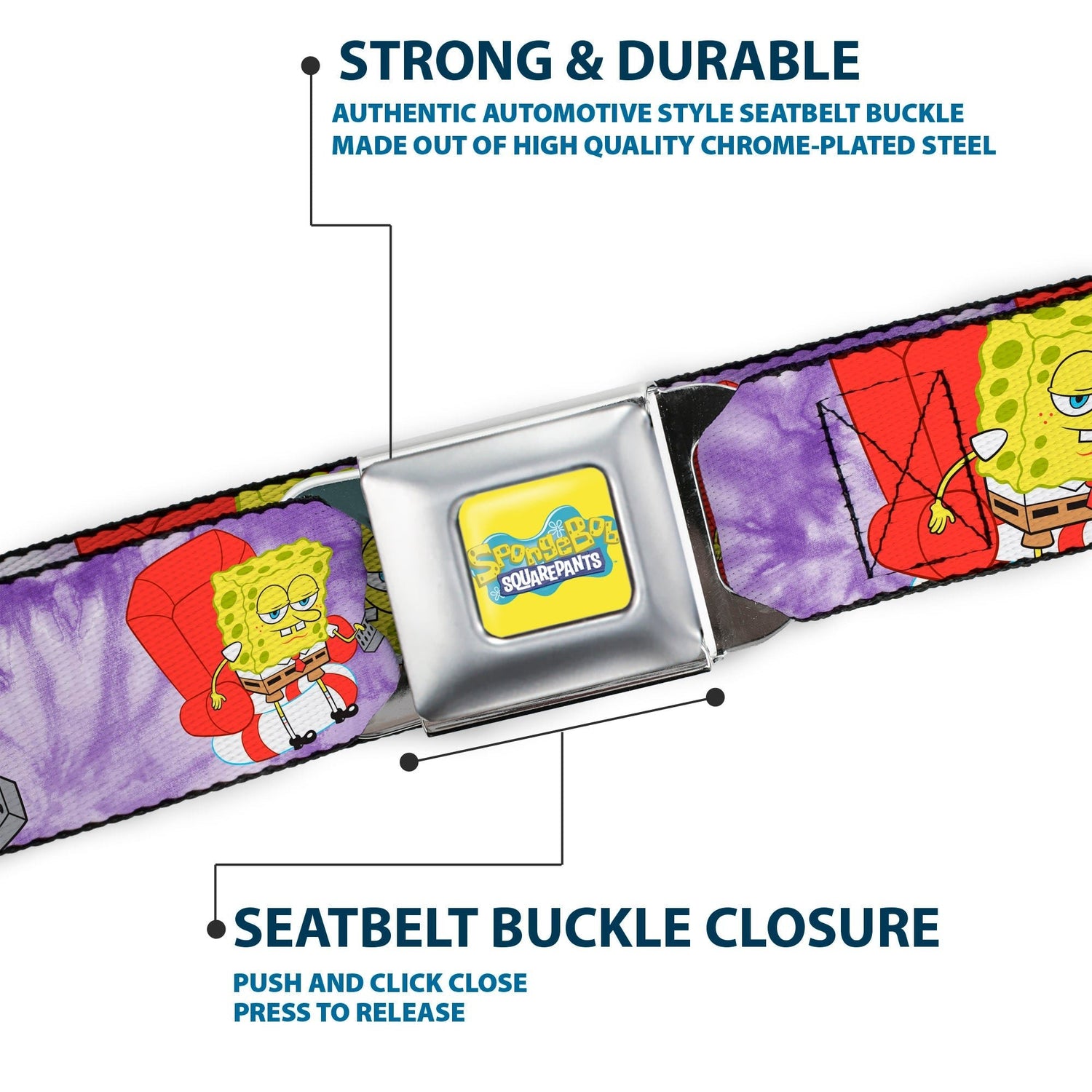SpongeBob SquarePants Logo Seatbelt Belt Dozing Meme Pose Tie Dye Yellow Purple - Paramount Shop