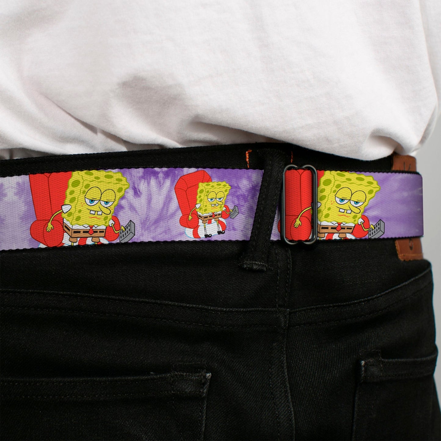 SpongeBob SquarePants Logo Seatbelt Belt Dozing Meme Pose Tie Dye Yellow Purple - Paramount Shop