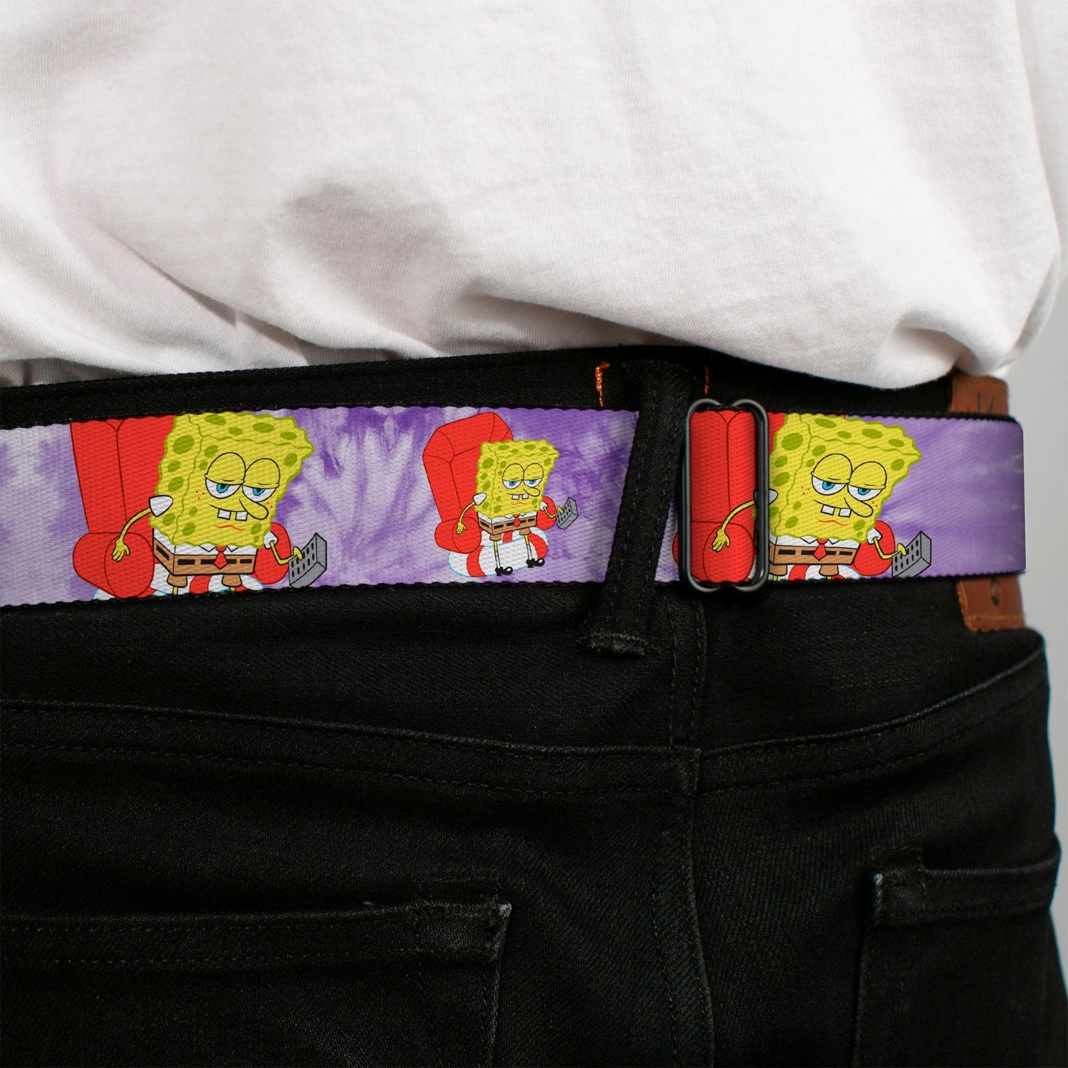SpongeBob SquarePants Logo Seatbelt Belt Dozing Meme Pose Tie Dye Yellow Purple - Paramount Shop