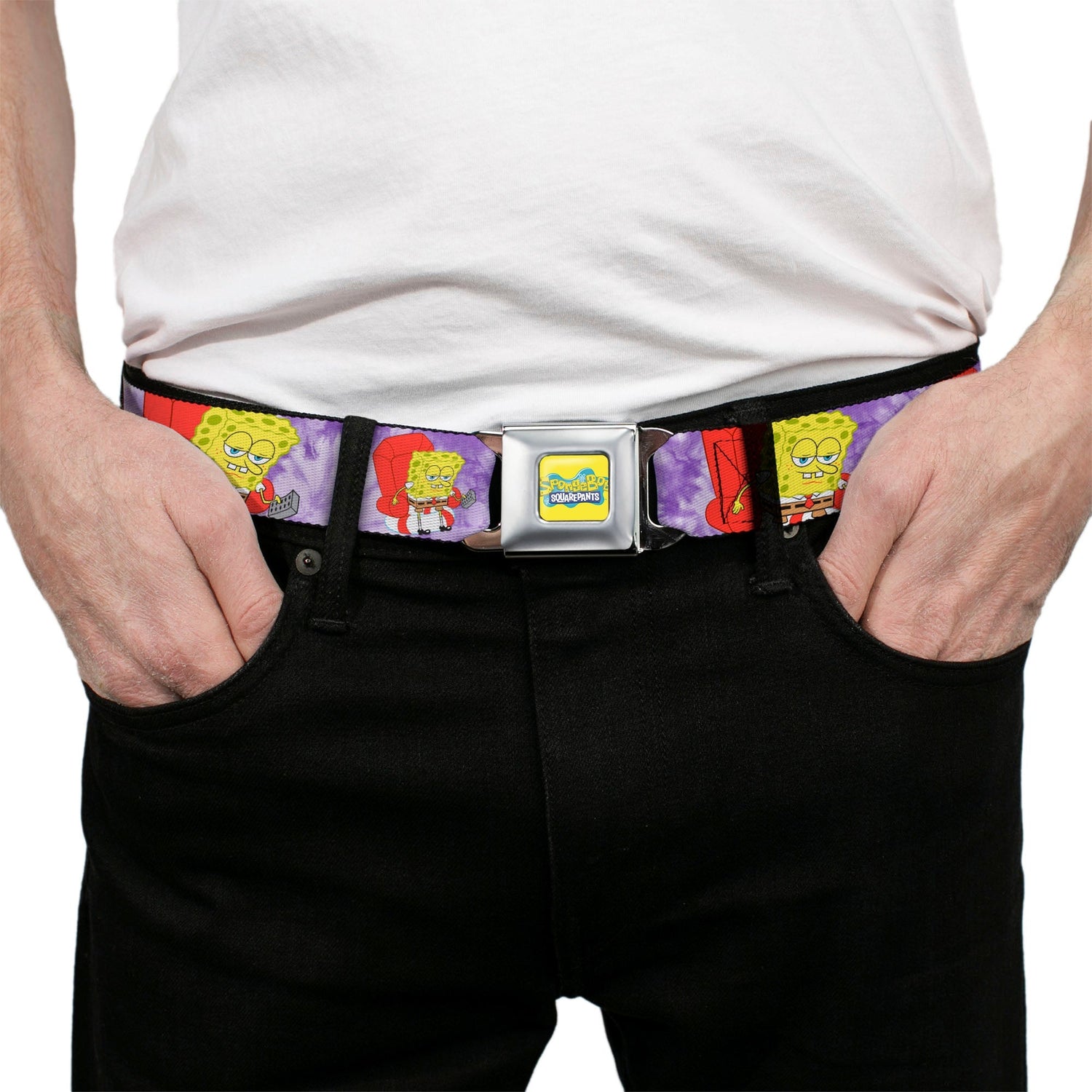 SpongeBob SquarePants Logo Seatbelt Belt Dozing Meme Pose Tie Dye Yellow Purple - Paramount Shop
