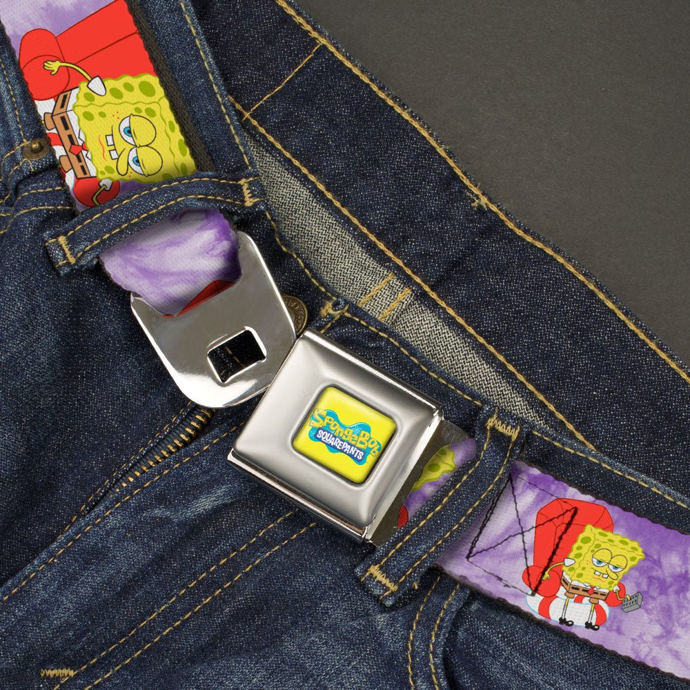 SpongeBob SquarePants Logo Seatbelt Belt Dozing Meme Pose Tie Dye Yellow Purple - Paramount Shop