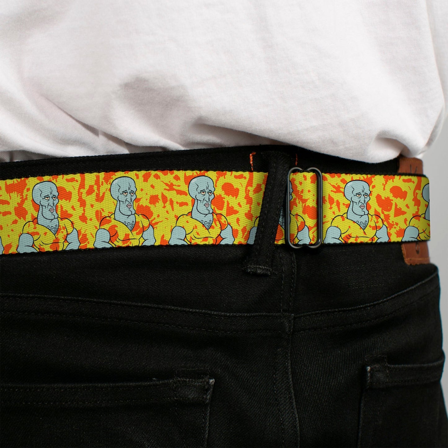 SpongeBob SquarePants Logo Seatbelt Belt Full Color Black Blue Handsome Squidward Yellow - Paramount Shop