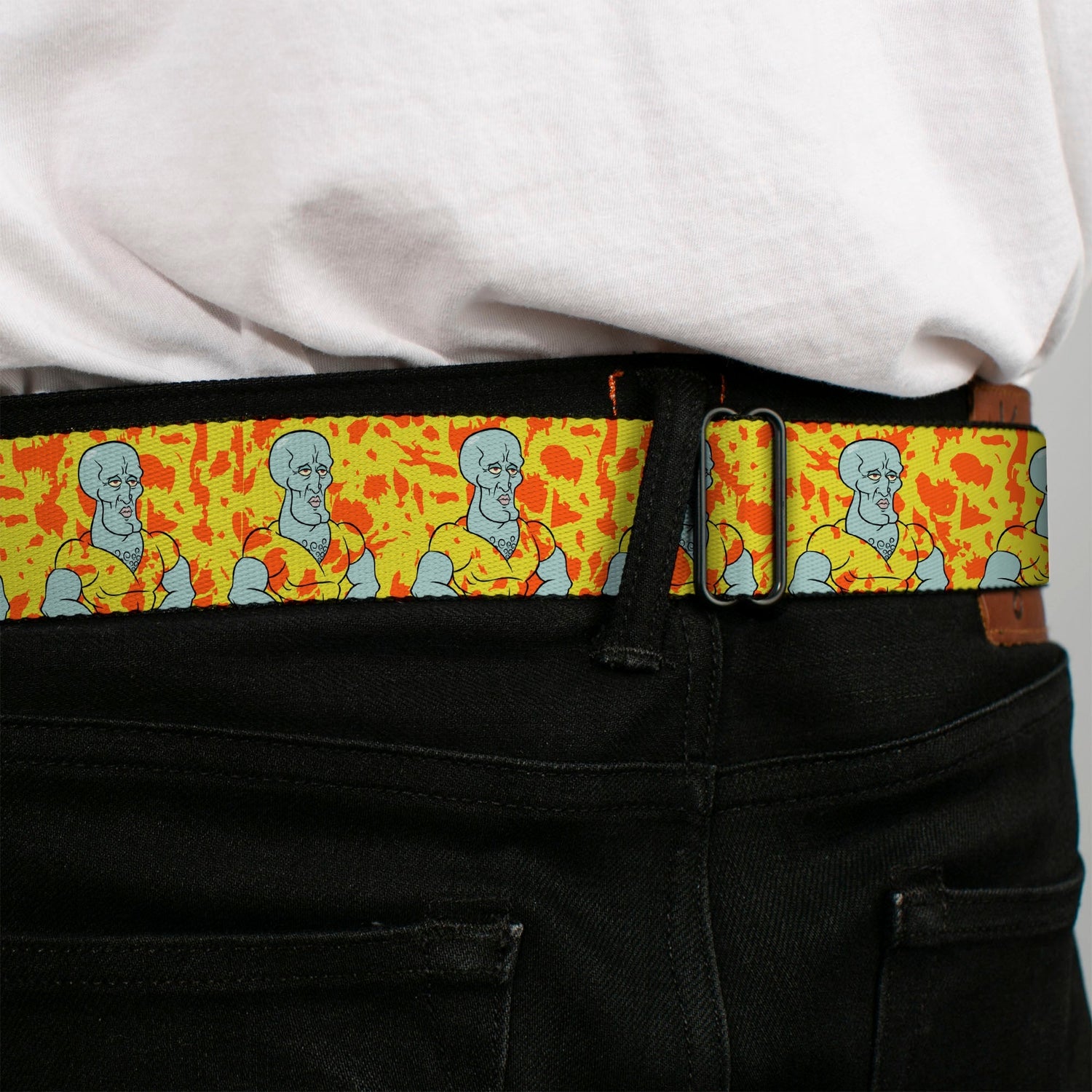SpongeBob SquarePants Logo Seatbelt Belt Full Color Black Blue Handsome Squidward Yellow - Paramount Shop