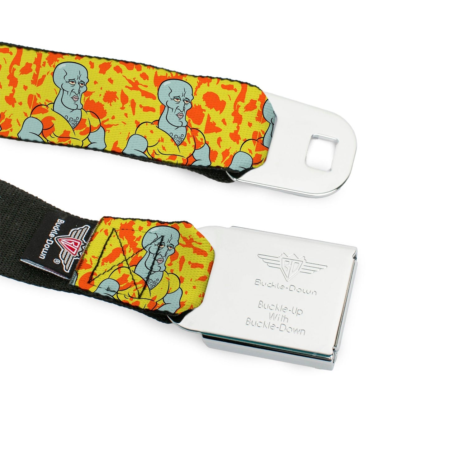 SpongeBob SquarePants Logo Seatbelt Belt Full Color Black Blue Handsome Squidward Yellow - Paramount Shop